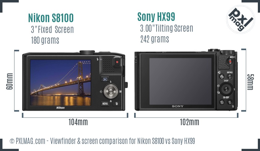 Nikon S8100 vs Sony HX99 Screen and Viewfinder comparison