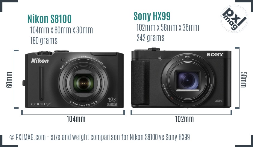 Nikon S8100 vs Sony HX99 size comparison