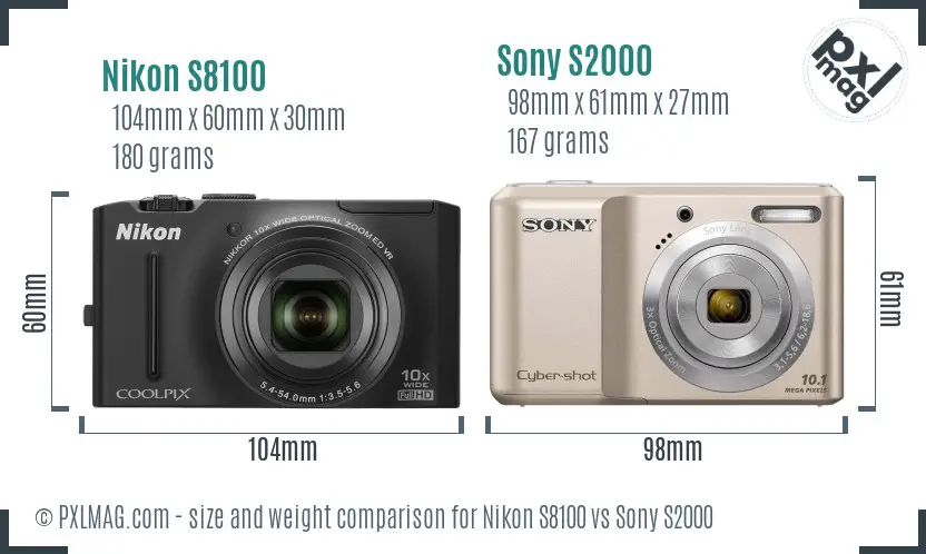 Nikon S8100 vs Sony S2000 size comparison Nikon S8100 vs Sony S2000 size comparison