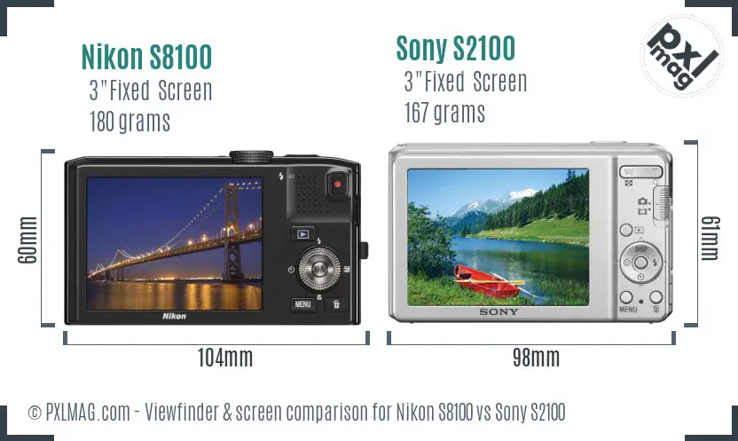 Nikon S8100 vs Sony S2100 Screen and Viewfinder comparison