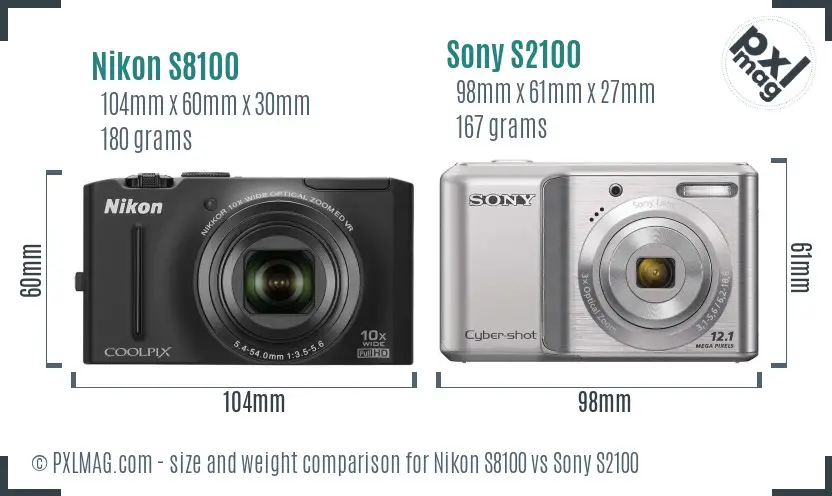 Nikon S8100 vs Sony S2100 size comparison
