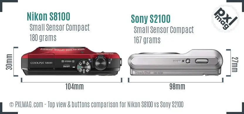 Nikon S8100 vs Sony S2100 top view buttons comparison