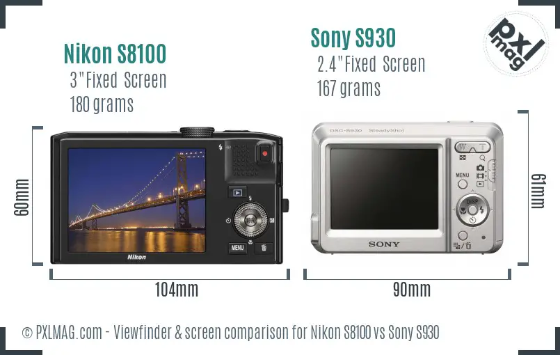 Nikon S8100 vs Sony S930 Screen and Viewfinder comparison