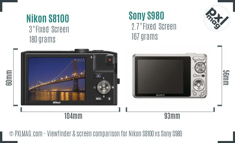Nikon S8100 vs Sony S980 Screen and Viewfinder comparison