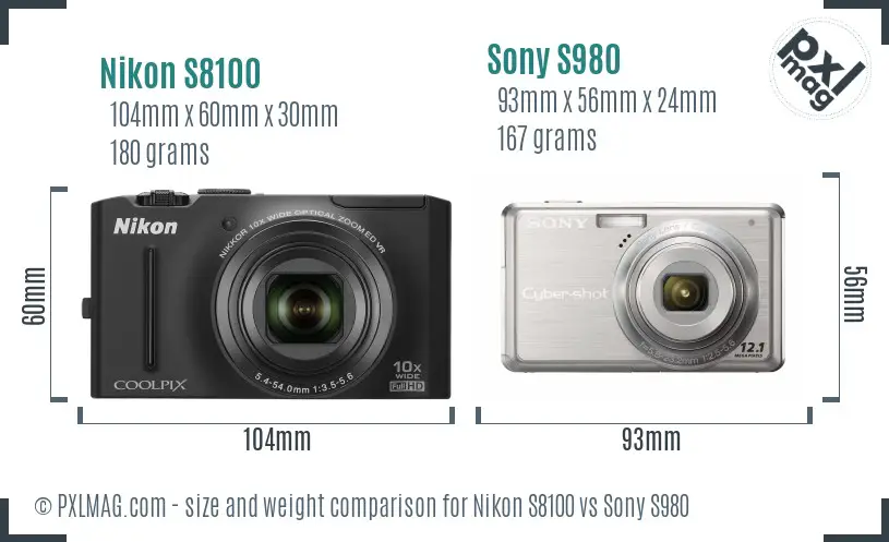 Nikon S8100 vs Sony S980 size comparison