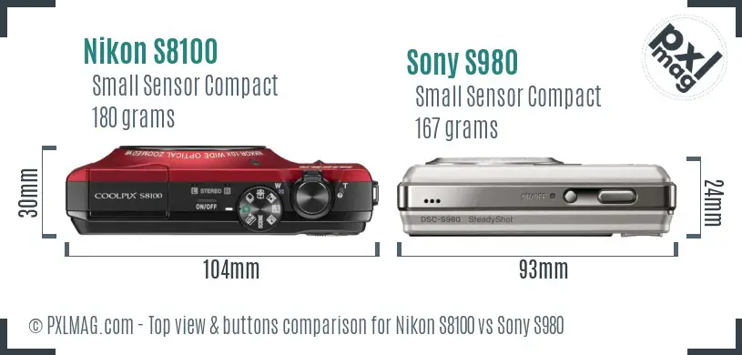 Nikon S8100 vs Sony S980 top view buttons comparison