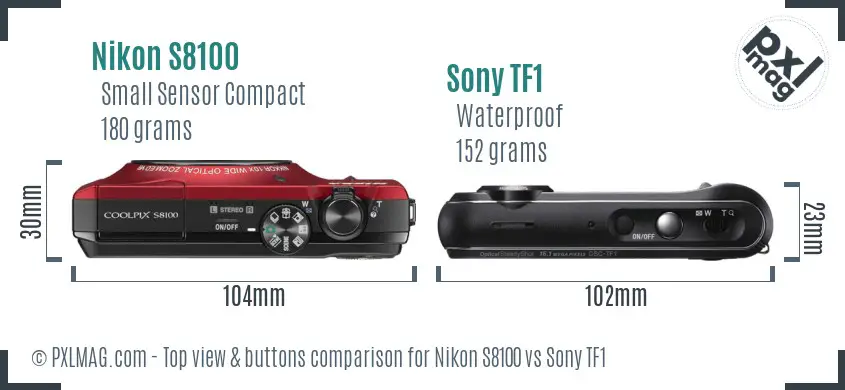 Nikon S8100 vs Sony TF1 top view buttons comparison