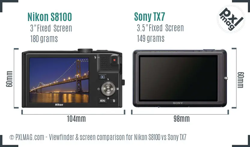 Nikon S8100 vs Sony TX7 Screen and Viewfinder comparison