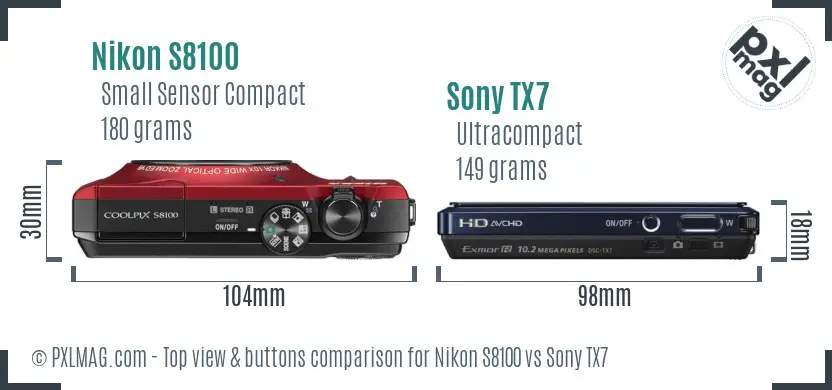 Nikon S8100 vs Sony TX7 top view buttons comparison
