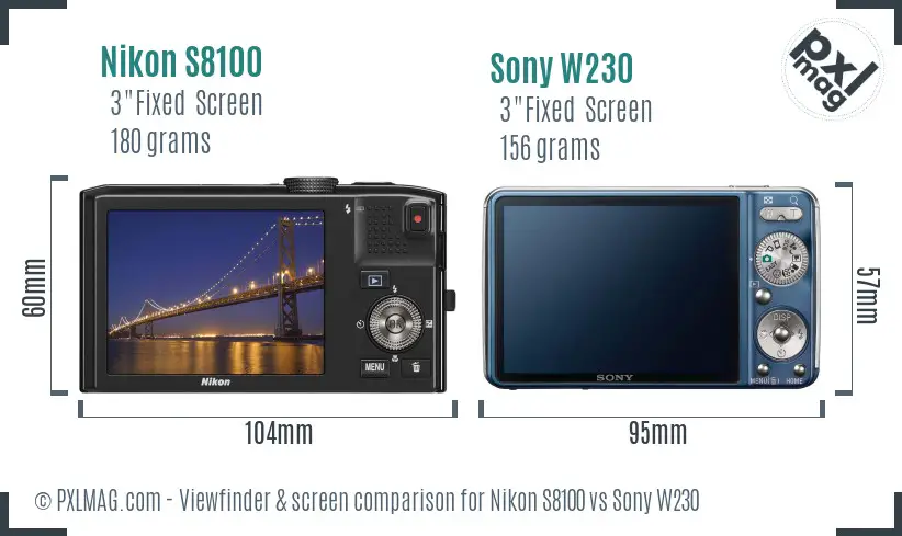 Nikon S8100 vs Sony W230 Screen and Viewfinder comparison