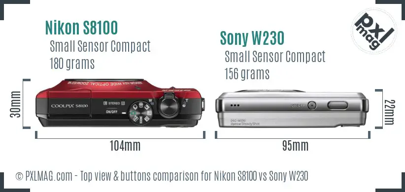Nikon S8100 vs Sony W230 top view buttons comparison