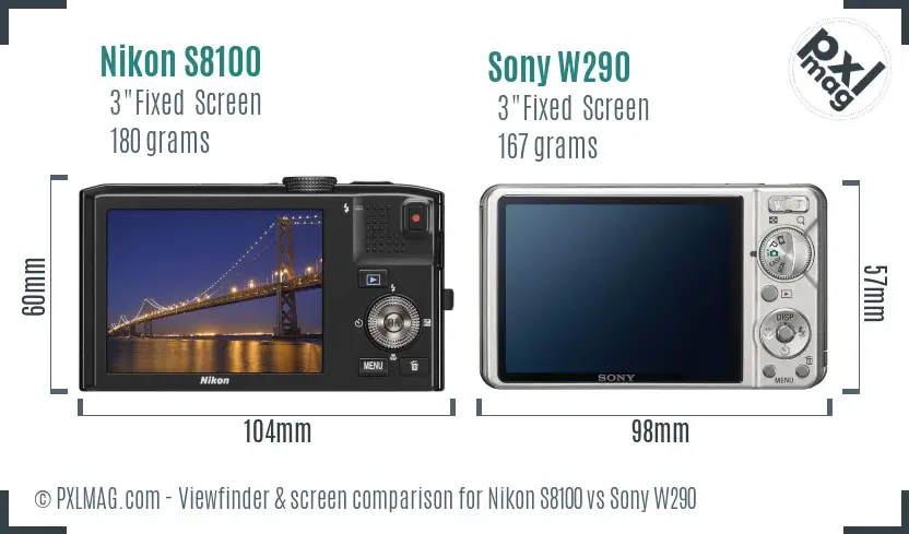 Nikon S8100 vs Sony W290 Screen and Viewfinder comparison