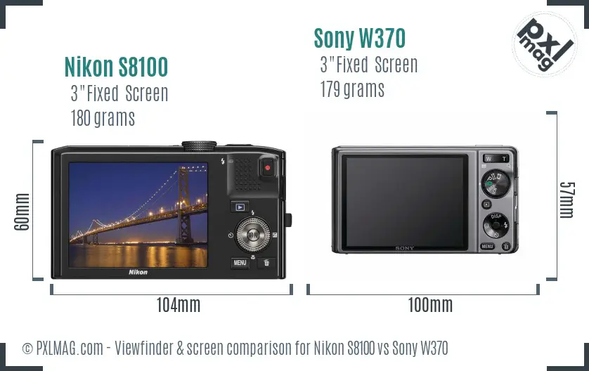Nikon S8100 vs Sony W370 Screen and Viewfinder comparison