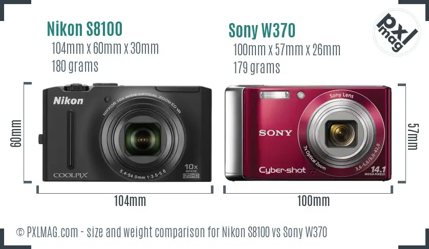 Nikon S8100 vs Sony W370 size comparison