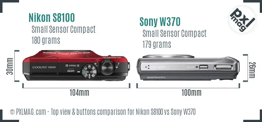 Nikon S8100 vs Sony W370 top view buttons comparison