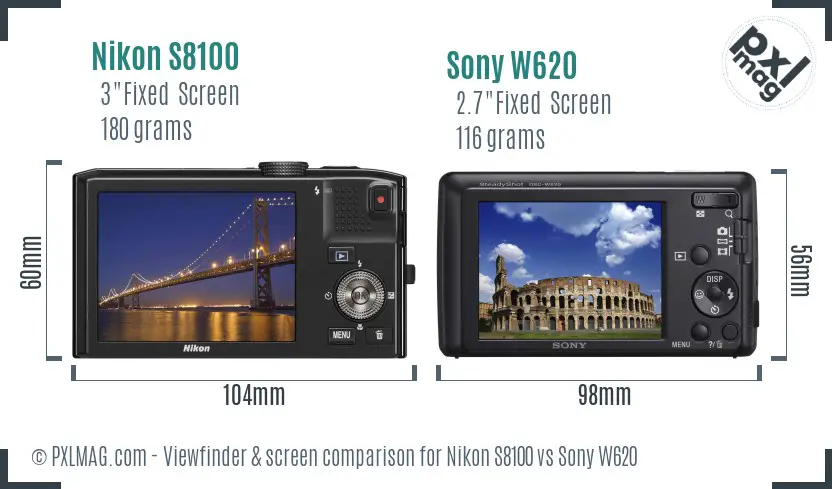 Nikon S8100 vs Sony W620 Screen and Viewfinder comparison Nikon S8100 vs Sony W620 Screen and Viewfinder comparison