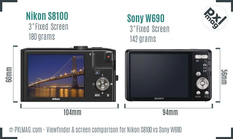 Nikon S8100 vs Sony W690 Screen and Viewfinder comparison