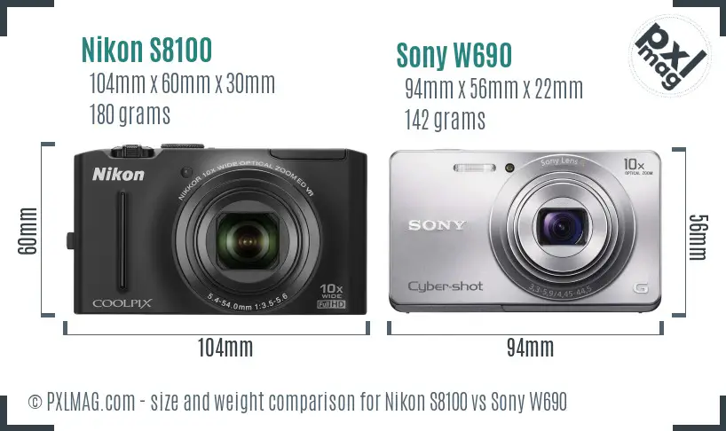 Nikon S8100 vs Sony W690 size comparison