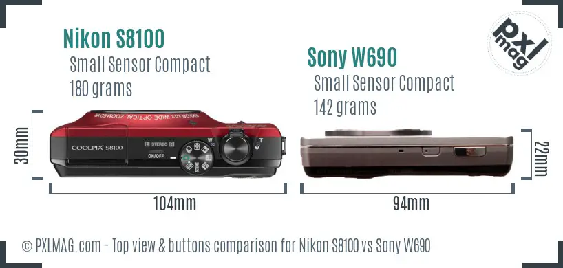 Nikon S8100 vs Sony W690 top view buttons comparison