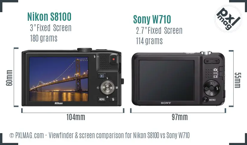 Nikon S8100 vs Sony W710 Screen and Viewfinder comparison Nikon S8100 vs Sony W710 Screen and Viewfinder comparison
