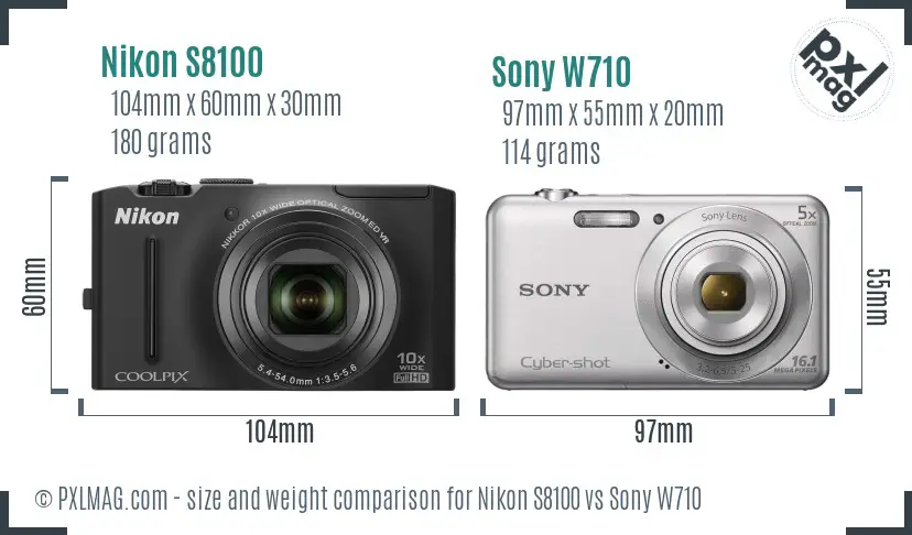 Nikon S8100 vs Sony W710 size comparison Nikon S8100 vs Sony W710 size comparison