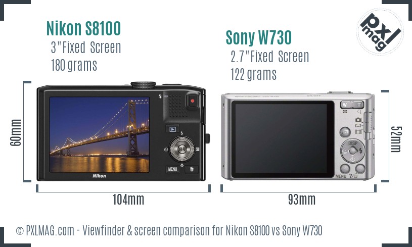 Nikon S8100 vs Sony W730 Screen and Viewfinder comparison
