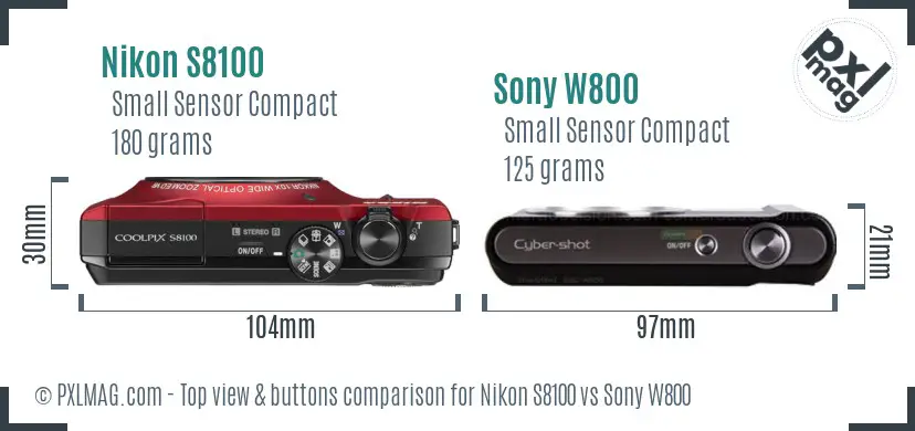 Nikon S8100 vs Sony W800 top view buttons comparison