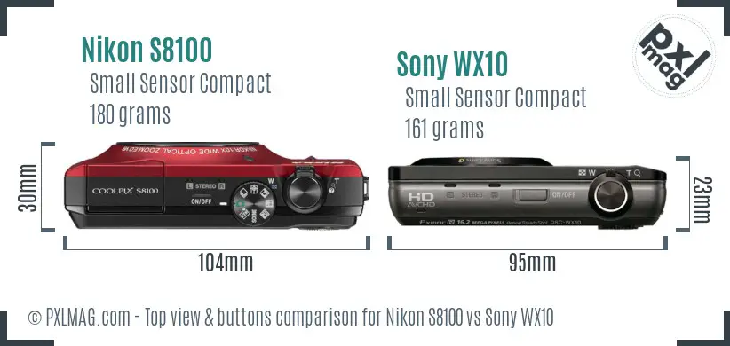 Nikon S8100 vs Sony WX10 top view buttons comparison Nikon S8100 vs Sony WX10 top view buttons comparison