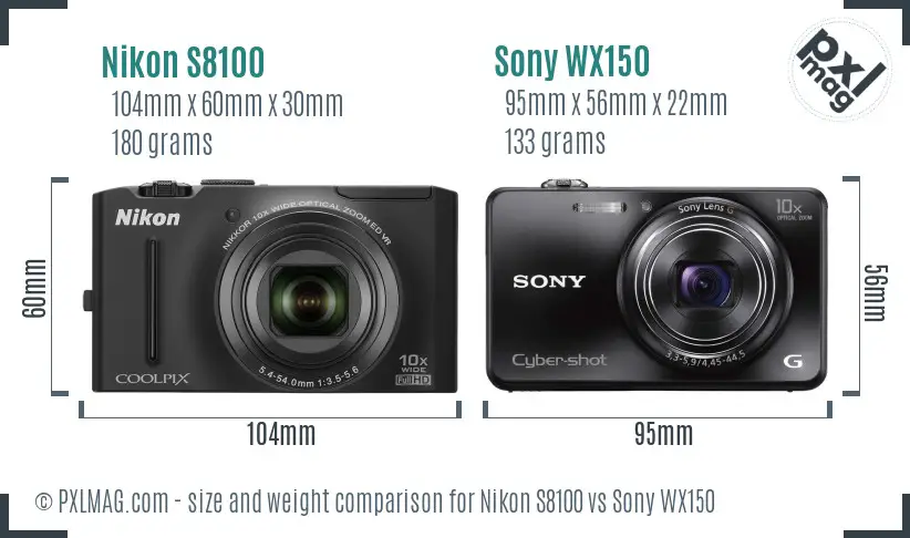 Nikon S8100 vs Sony WX150 size comparison