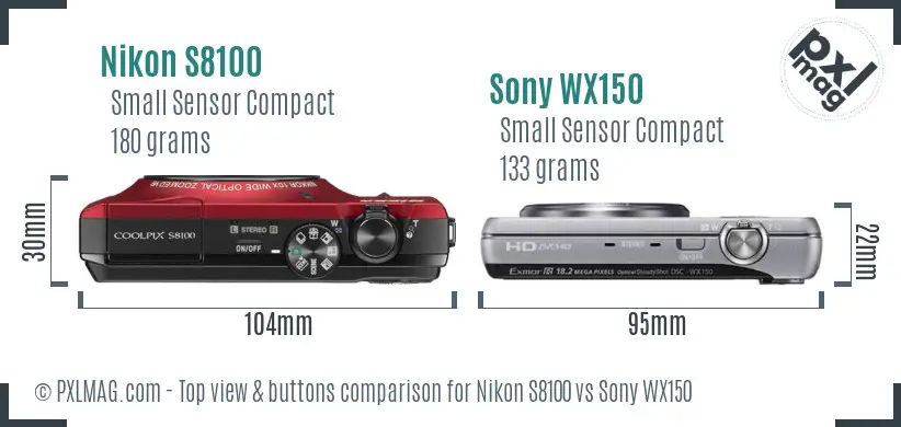 Nikon S8100 vs Sony WX150 top view buttons comparison