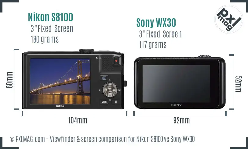 Nikon S8100 vs Sony WX30 Screen and Viewfinder comparison