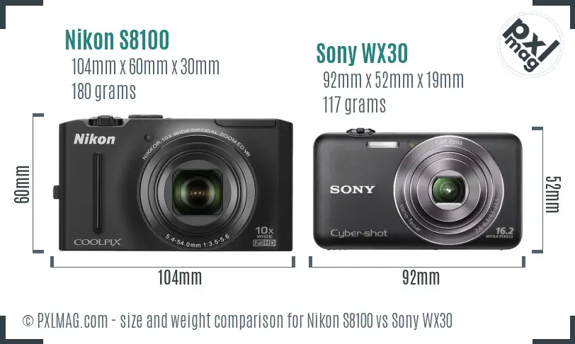 Nikon S8100 vs Sony WX30 size comparison