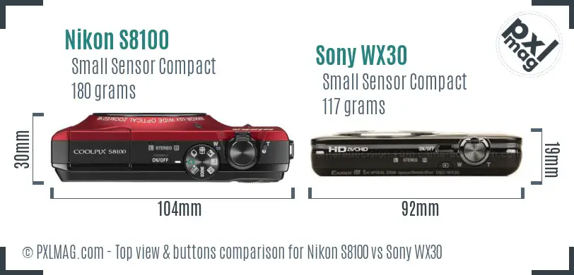 Nikon S8100 vs Sony WX30 top view buttons comparison