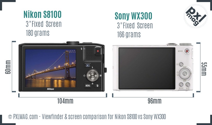 Nikon S8100 vs Sony WX300 Screen and Viewfinder comparison