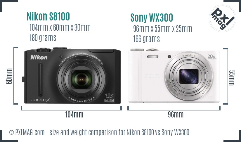 Nikon S8100 vs Sony WX300 size comparison Nikon S8100 vs Sony WX300 size comparison