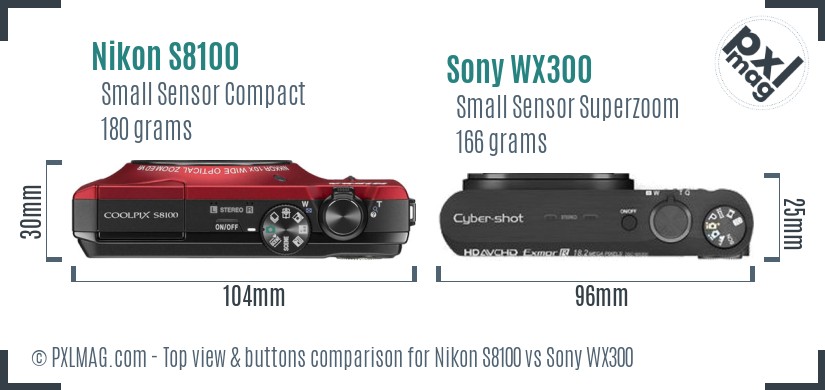 Nikon S8100 vs Sony WX300 top view buttons comparison