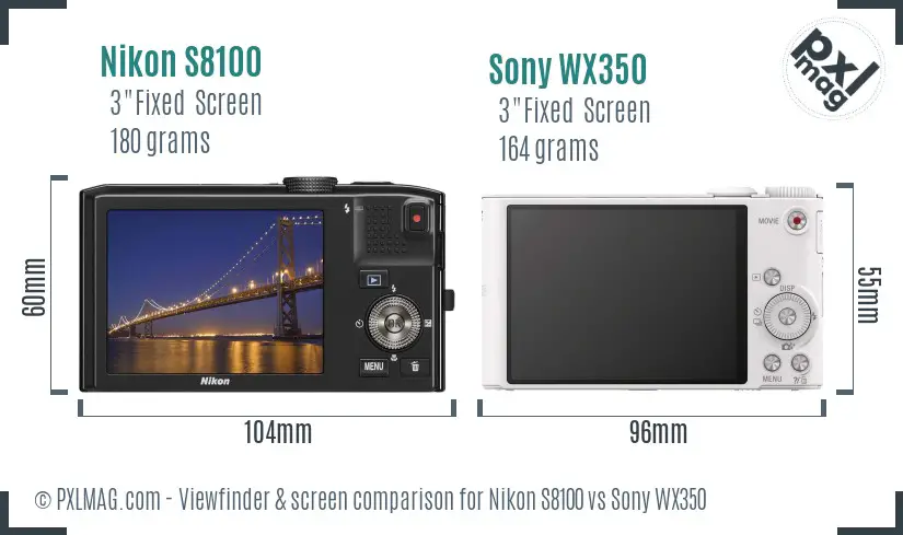 Nikon S8100 vs Sony WX350 Screen and Viewfinder comparison