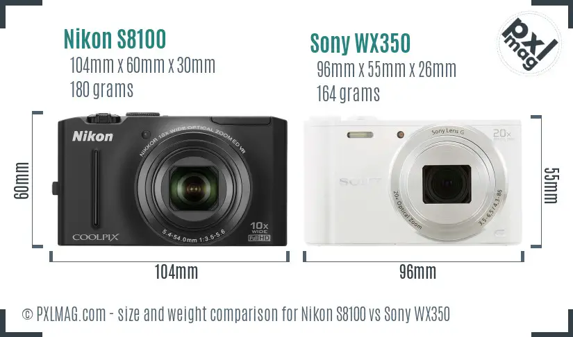 Nikon S8100 vs Sony WX350 size comparison