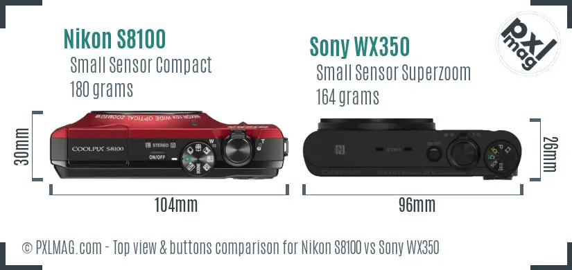 Nikon S8100 vs Sony WX350 top view buttons comparison
