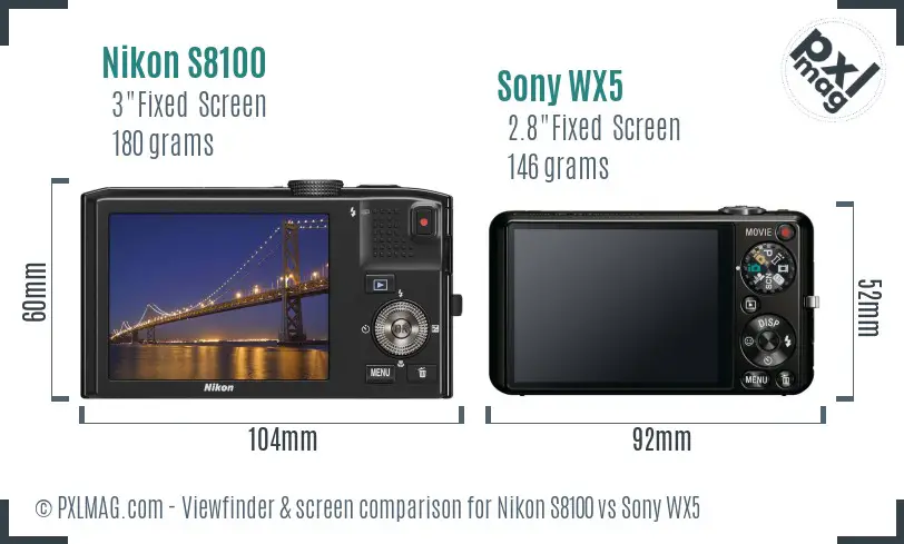 Nikon S8100 vs Sony WX5 Screen and Viewfinder comparison