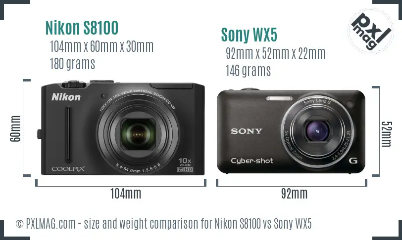 Nikon S8100 vs Sony WX5 size comparison