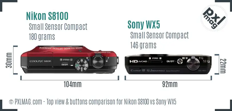 Nikon S8100 vs Sony WX5 top view buttons comparison