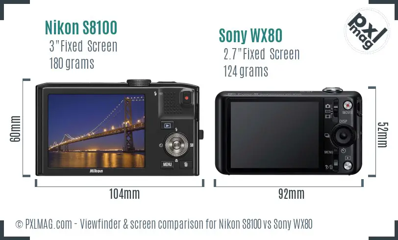 Nikon S8100 vs Sony WX80 Screen and Viewfinder comparison Nikon S8100 vs Sony WX80 Screen and Viewfinder comparison