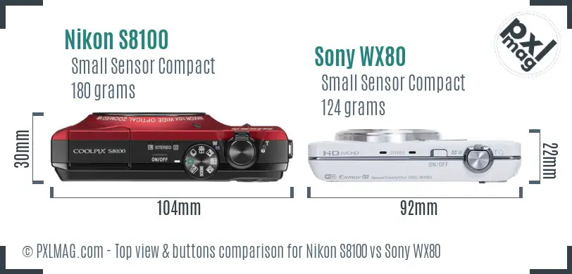Nikon S8100 vs Sony WX80 top view buttons comparison Nikon S8100 vs Sony WX80 top view buttons comparison