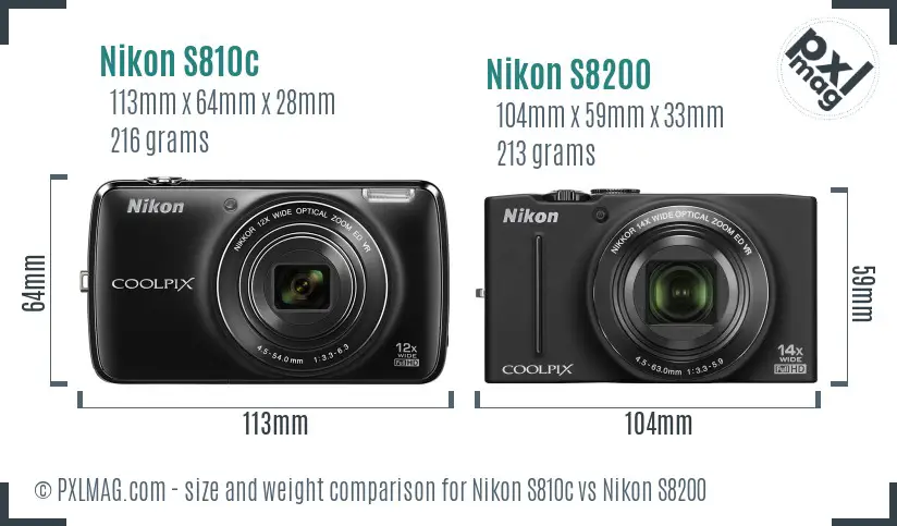 Nikon S810c vs Nikon S8200 size comparison