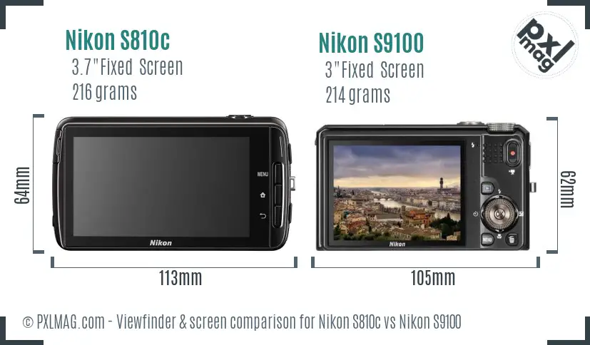 Nikon S810c vs Nikon S9100 Screen and Viewfinder comparison