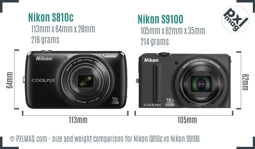 Nikon S810c vs Nikon S9100 size comparison