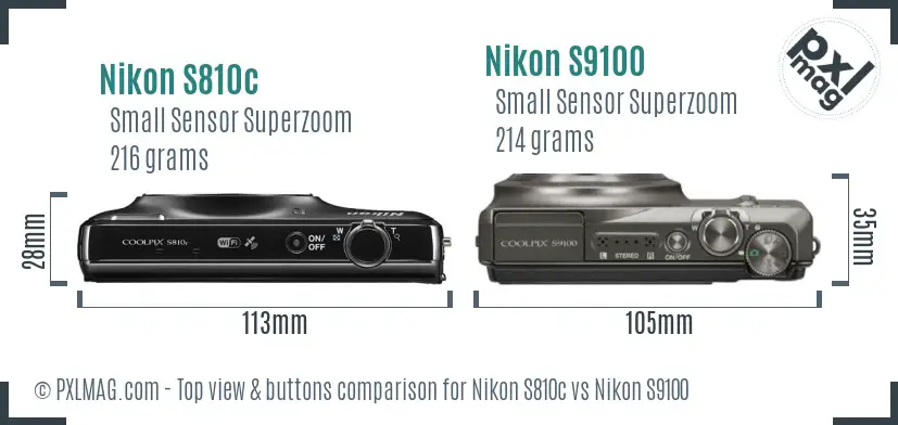 Nikon S810c vs Nikon S9100 top view buttons comparison
