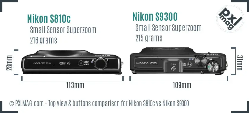 Nikon S810c vs Nikon S9300 top view buttons comparison
