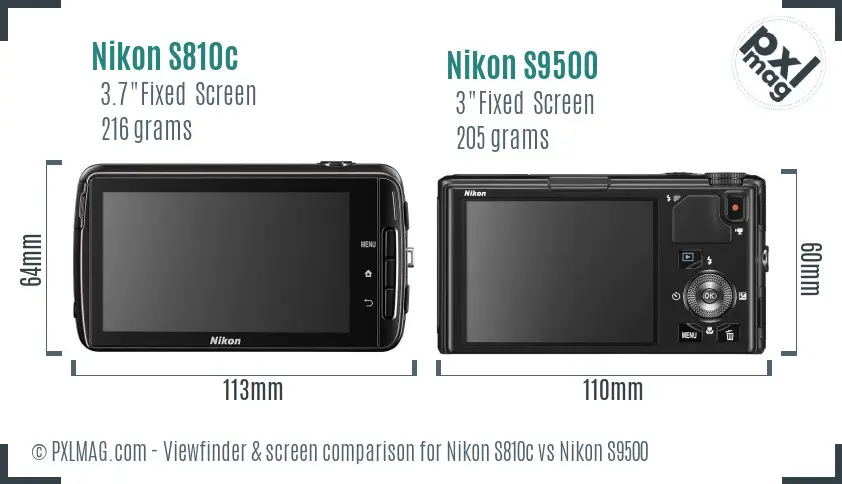Nikon S810c vs Nikon S9500 Screen and Viewfinder comparison